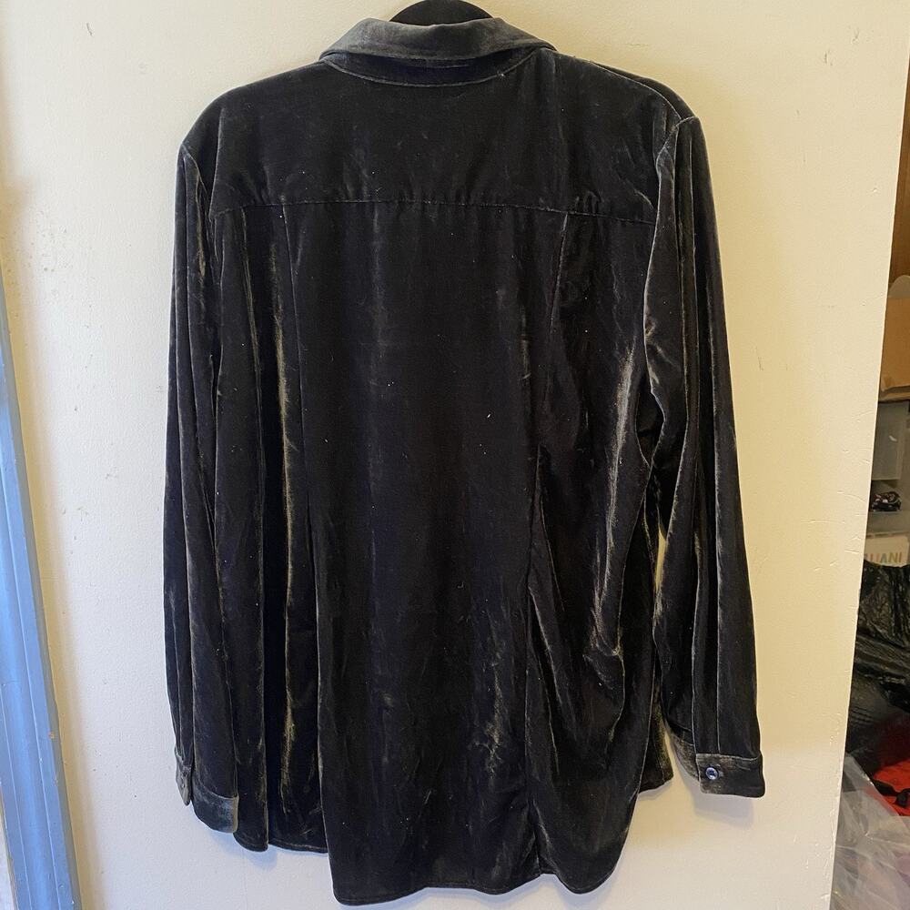 Coldwater Creek Top Women's XL Olive Velour Collared Tunic Long Sleeve Soft - Picture 10 of 10